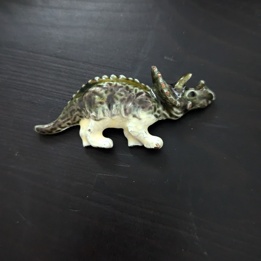 Ceramic Triceratops Figurine Brooch